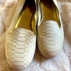 Off white with embossed gold design flats size 10